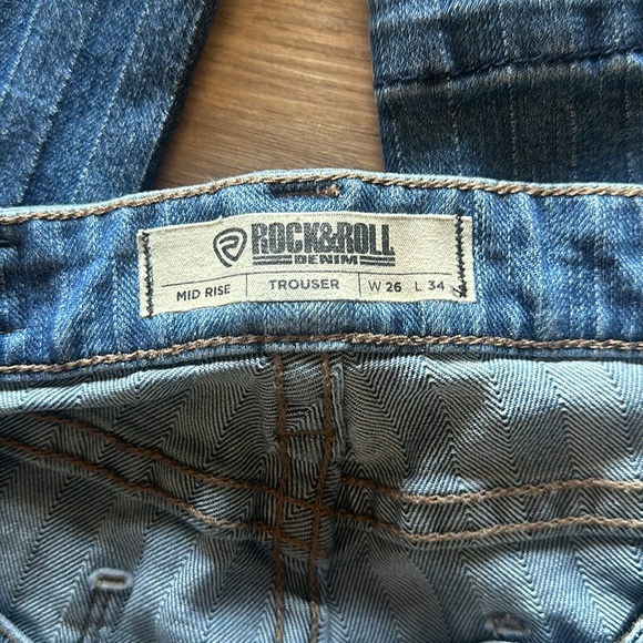 Rock & roll denim 26” wide, 34” long midrise flare pinstripes jeans - Picture 4 of 9